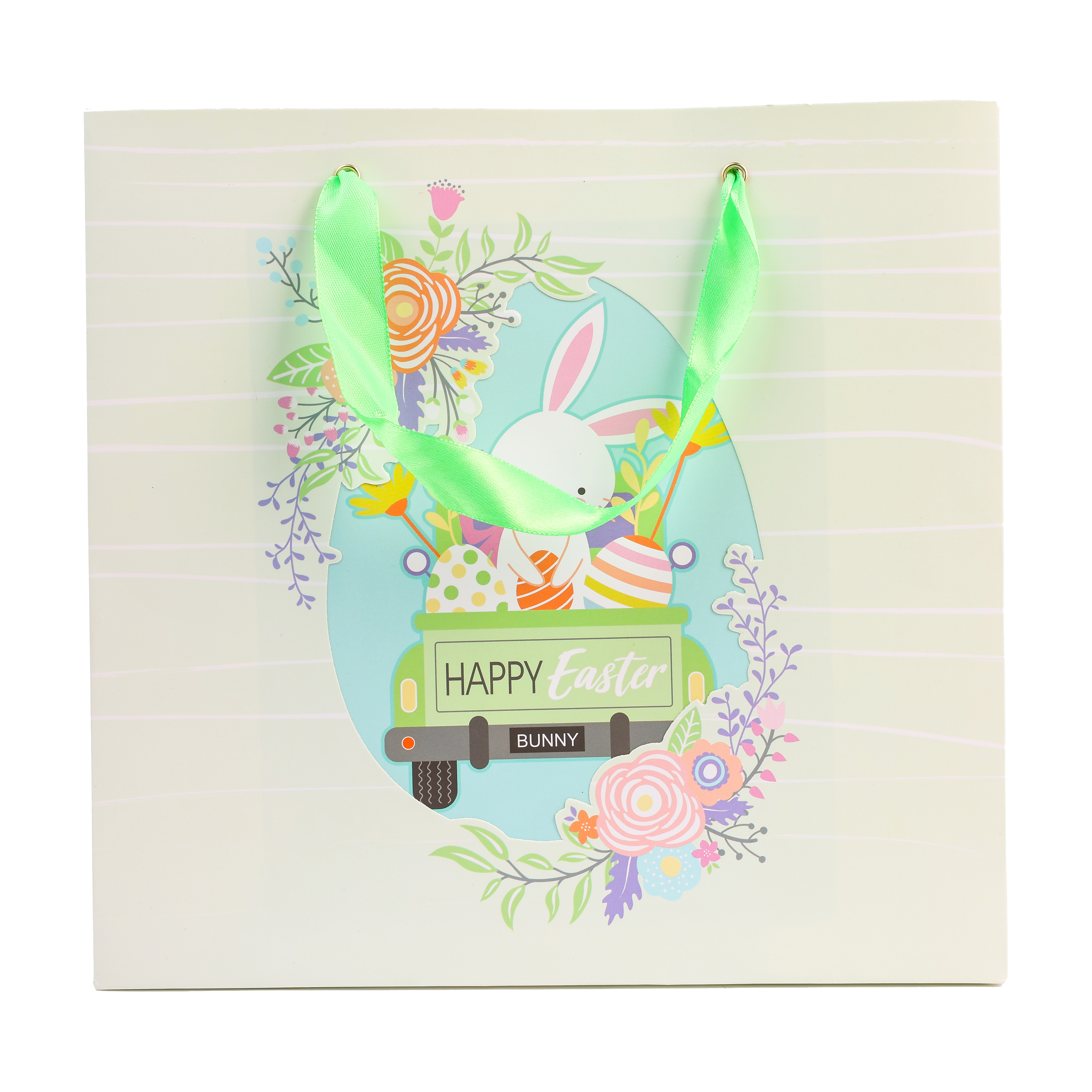 Easter Pink Plaid Light Green Striped Paper Bag EASE0012